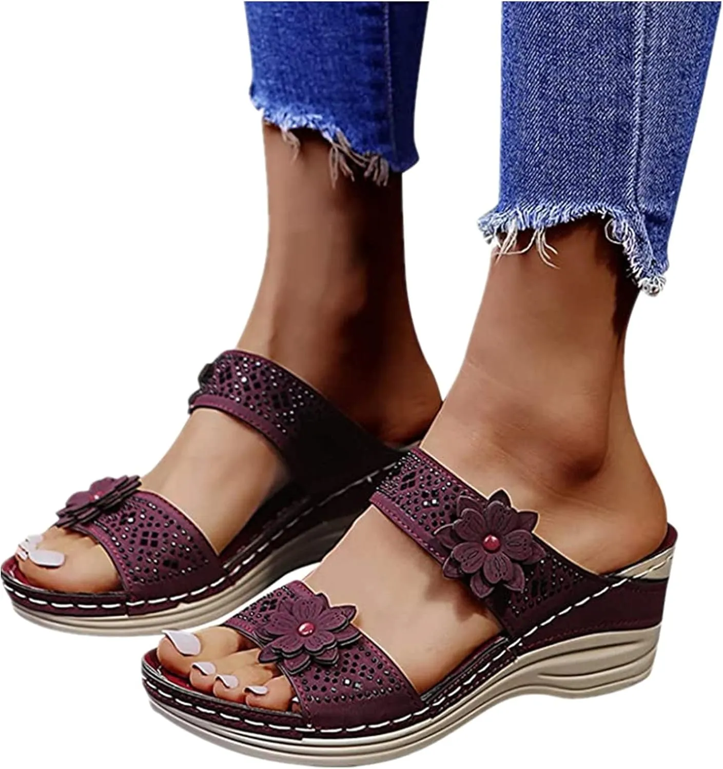 Ladmiple Sandals Women Fashion Dressy Wedge Orthotic Flip Flops with Arch Support Summer Orthopedic Slippers Slides