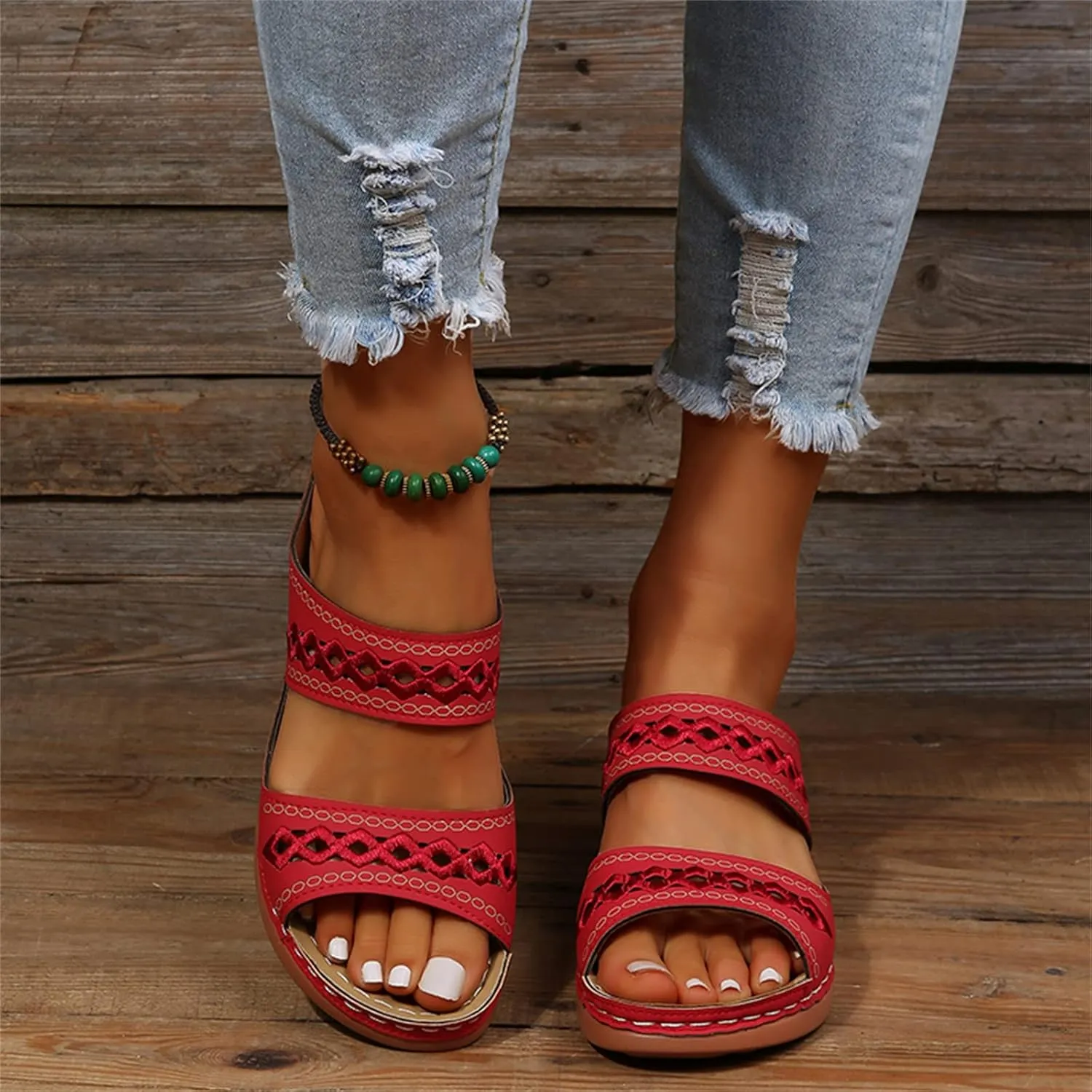 Ladmiple Sandals Women Summer Fashion Hollow-Out Flip Flops Arch Support Slippers Comfy Roman Open Toe Orthopedic Sandal