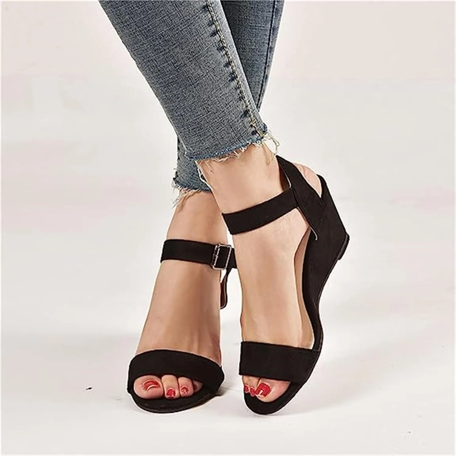 Ladmiple Summer Sandals for Women 2023 Comfy Ankle Strap Slip On Wedge Sandal Open Toe Casual High Heels Platform Wedges