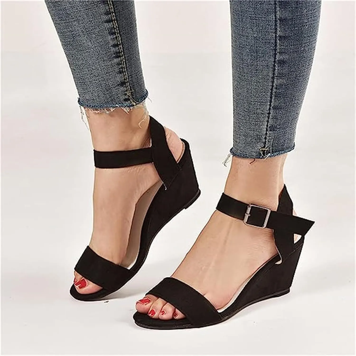 Ladmiple Summer Sandals for Women 2023 Comfy Ankle Strap Slip On Wedge Sandal Open Toe Casual High Heels Platform Wedges