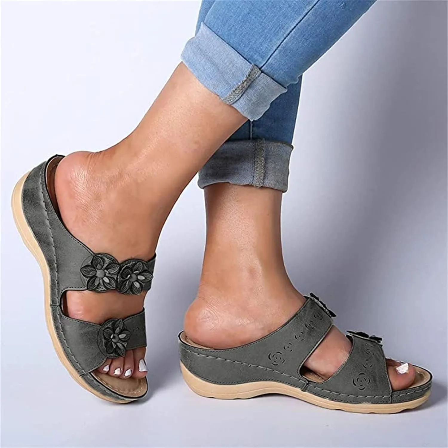 Ladmiple Summer Sandals for Women 2023 Dressy Wedge Orthopedic Flip Flops Sandals Slip On Open Toe Wedges Casual Shoes