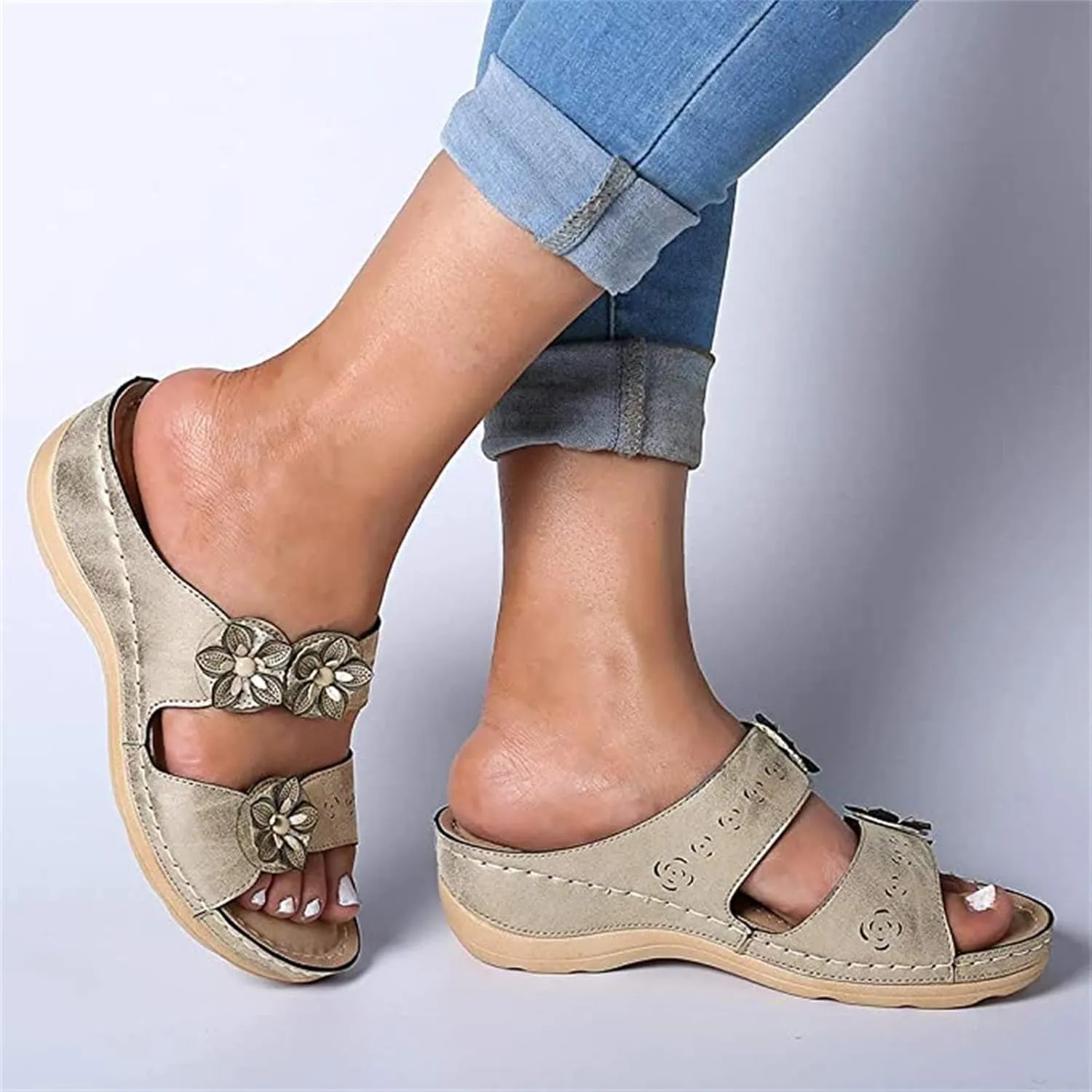 Ladmiple Summer Sandals for Women 2023 Dressy Wedge Orthopedic Flip Flops Sandals Slip On Open Toe Wedges Casual Shoes