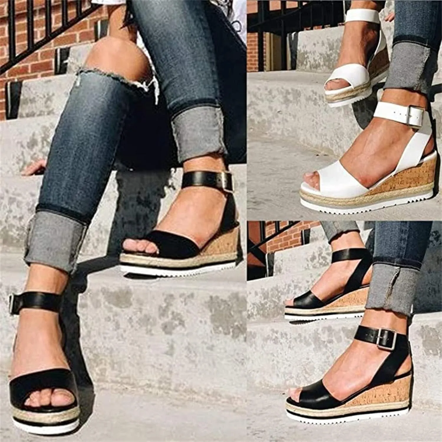 Ladmiple Summer Sandals for Women 2023 Fashion Floral Platform Ankle Strap Wedge Sandals Open Toe Comfy High Heel Shoes