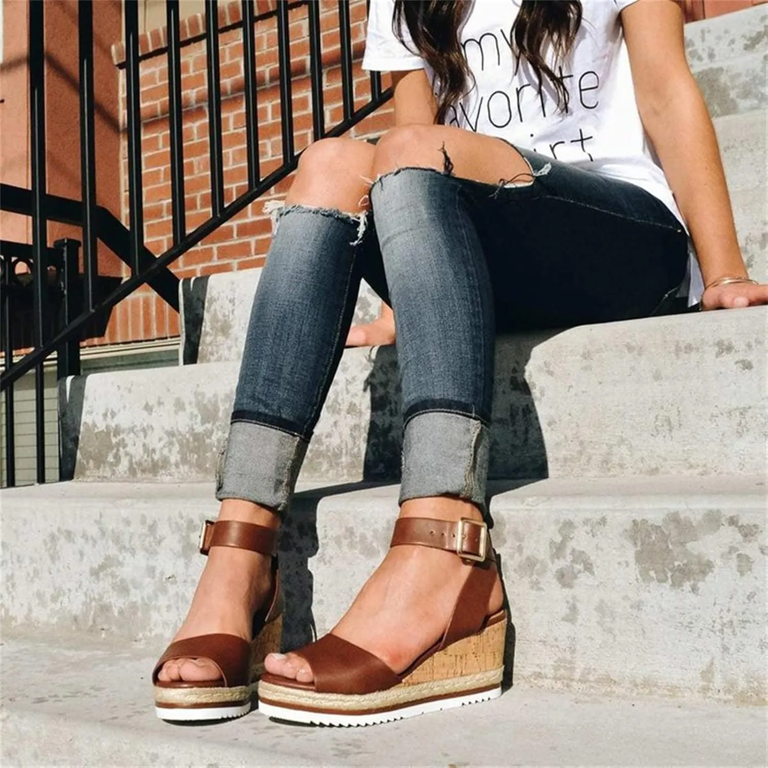 Ladmiple Summer Sandals for Women 2023 Fashion Floral Platform Ankle Strap Wedge Sandals Open Toe Comfy High Heel Shoes