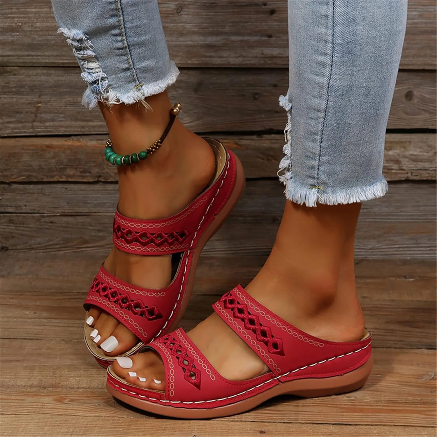 Ladmiple Summer Sandals for Women 2023 Wedge Slides Sandal Breathable Open Toe Dressy Comfort Slip On Orthopedic Sandals