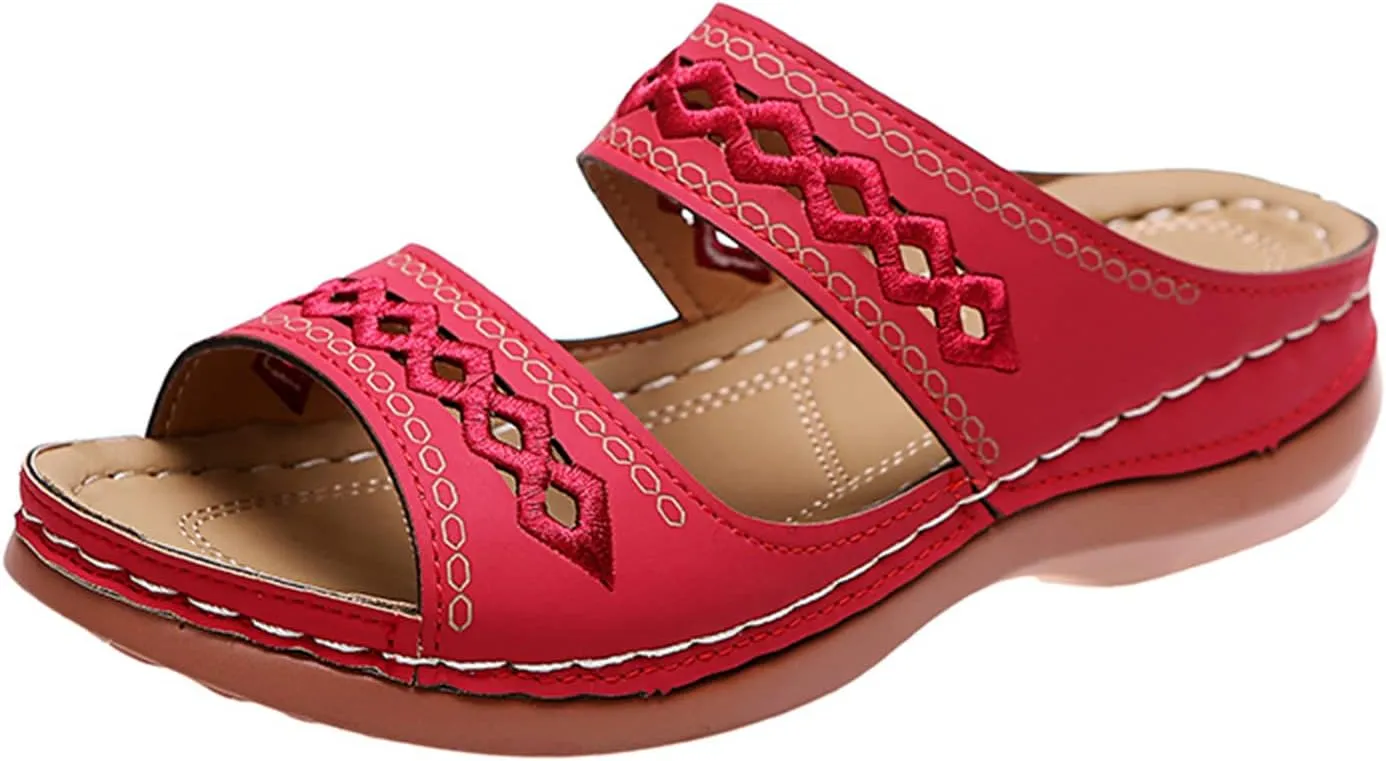 Ladmiple Summer Sandals for Women 2023 Wedge Slides Sandal Breathable Open Toe Dressy Comfort Slip On Orthopedic Sandals