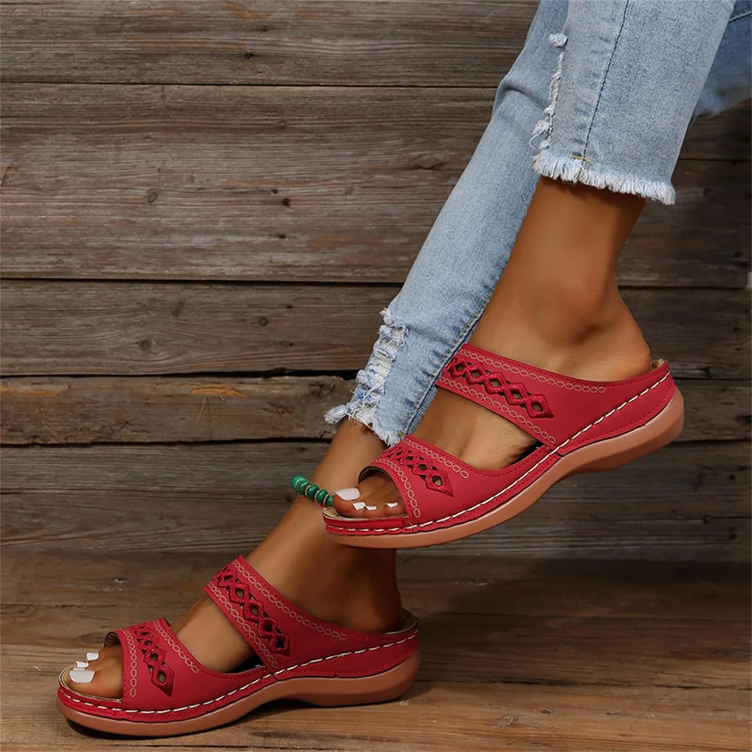 Ladmiple Summer Sandals for Women 2023 Wedge Slides Sandal Breathable Open Toe Dressy Comfort Slip On Orthopedic Sandals