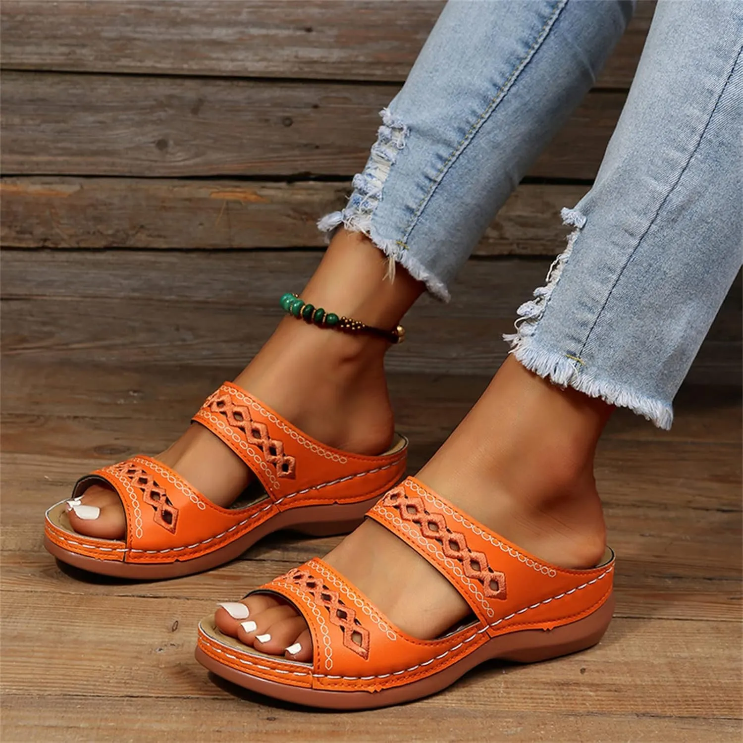 Ladmiple Summer Sandals for Women 2023 Wedge Slides Sandal Breathable Open Toe Dressy Comfort Slip On Orthopedic Sandals