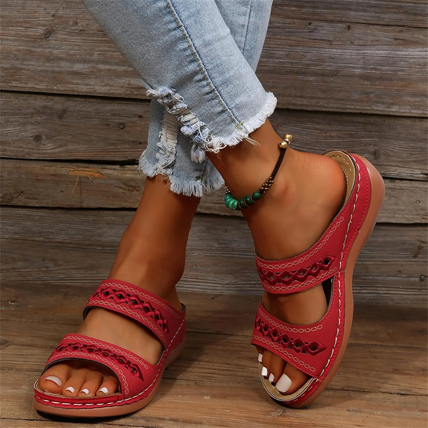 Ladmiple Summer Sandals for Women 2023 Wedge Slides Sandal Breathable Open Toe Dressy Comfort Slip On Orthopedic Sandals