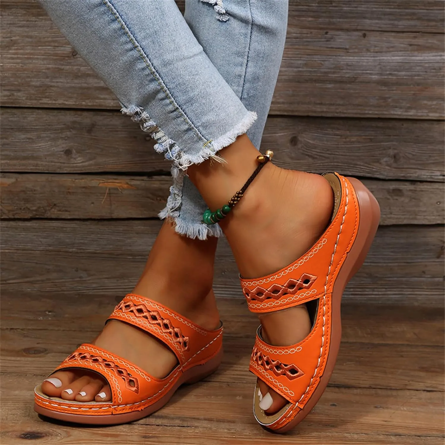 Ladmiple Summer Sandals for Women 2023 Wedge Slides Sandal Breathable Open Toe Dressy Comfort Slip On Orthopedic Sandals