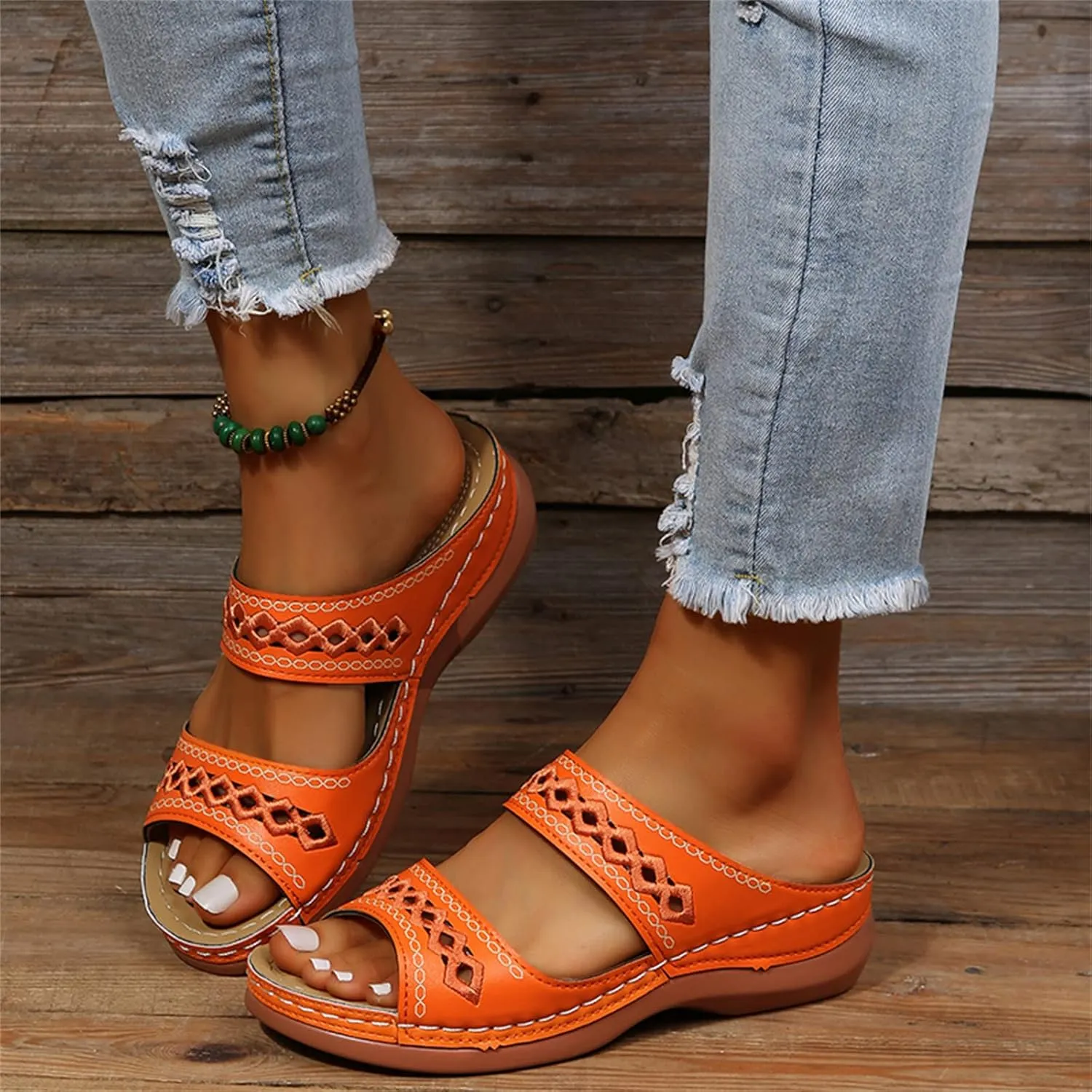 Ladmiple Summer Sandals for Women 2023 Wedge Slides Sandal Breathable Open Toe Dressy Comfort Slip On Orthopedic Sandals