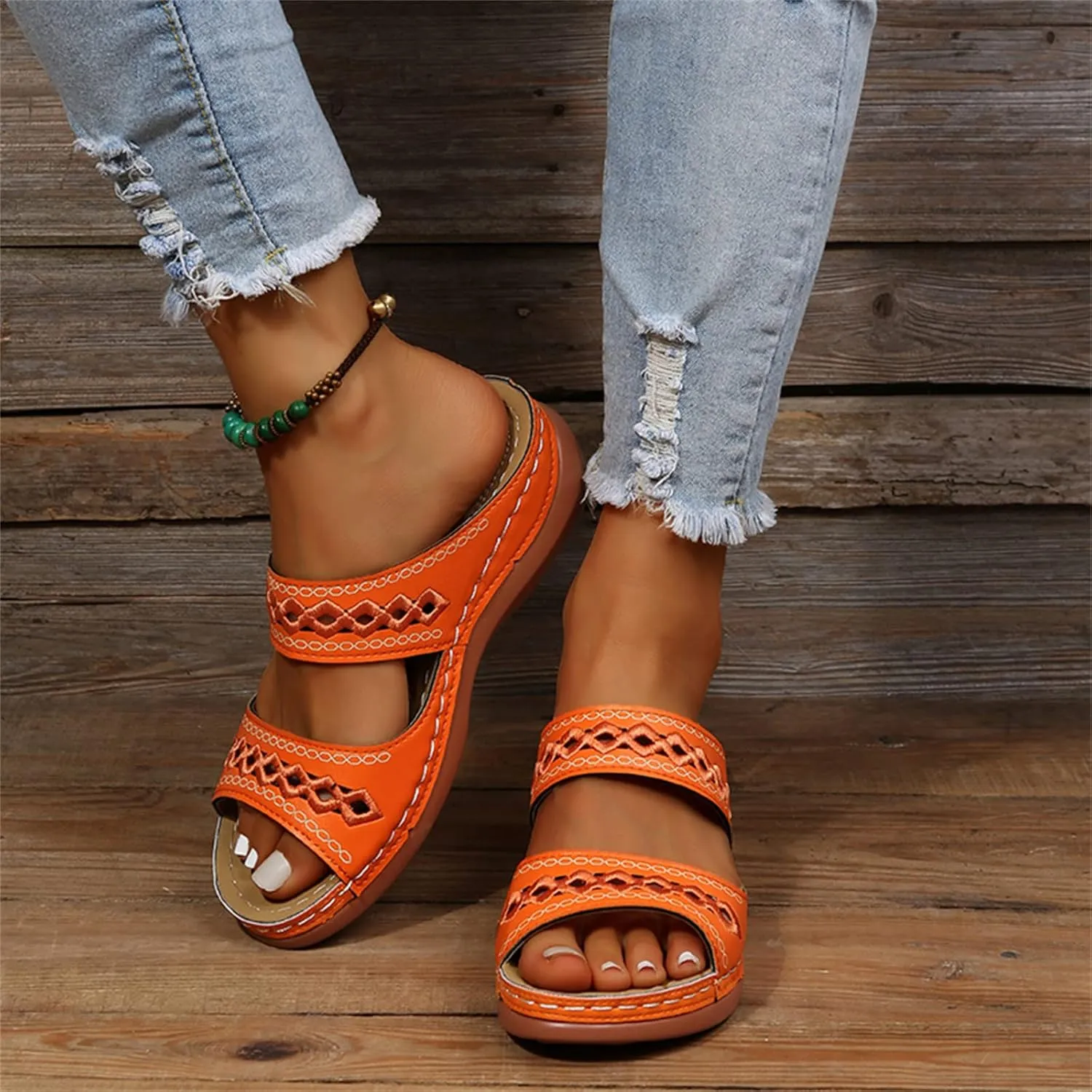 Ladmiple Summer Sandals for Women 2023 Wedge Slides Sandal Breathable Open Toe Dressy Comfort Slip On Orthopedic Sandals