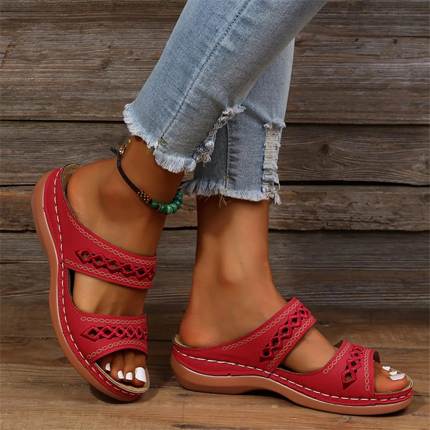 Ladmiple Summer Sandals for Women 2023 Wedge Slides Sandal Breathable Open Toe Dressy Comfort Slip On Orthopedic Sandals