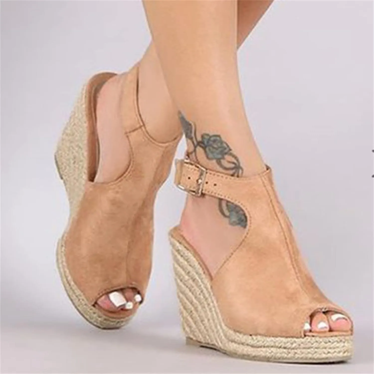 Ladmiple Wedge Sandals for Women Dressy Casual Summer Ankle Strap Open Toe High Heel Slip on Espadrilles Platform Sandal