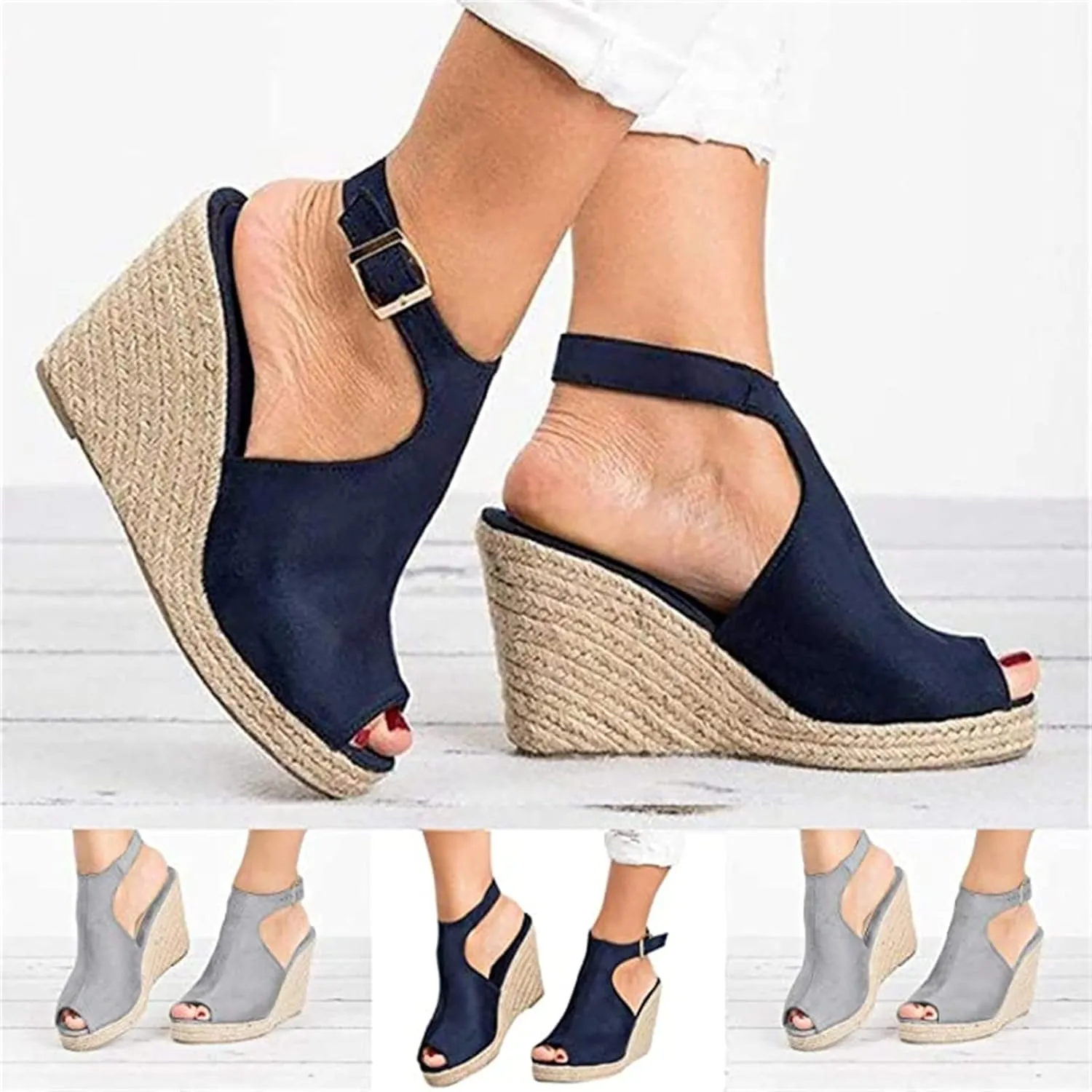 Ladmiple Wedge Sandals for Women Dressy Casual Summer Ankle Strap Open Toe High Heel Slip on Espadrilles Platform Sandal