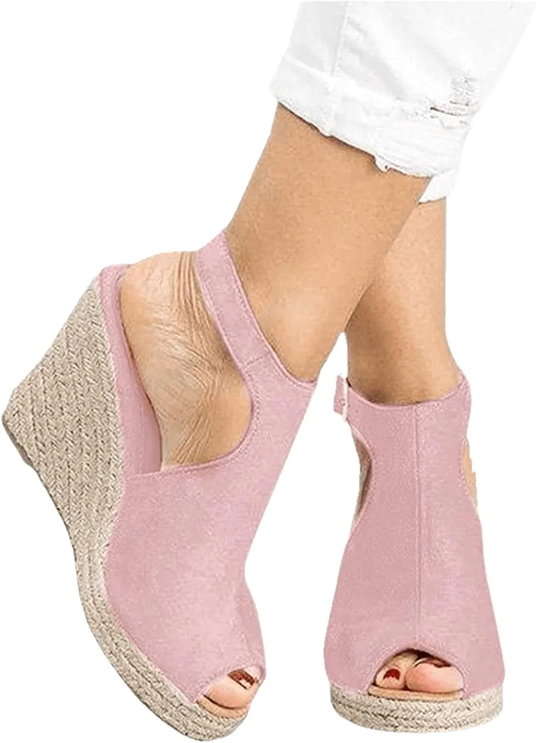 Ladmiple Wedge Sandals for Women Dressy Casual Summer Ankle Strap Open Toe High Heel Slip on Espadrilles Platform Sandal