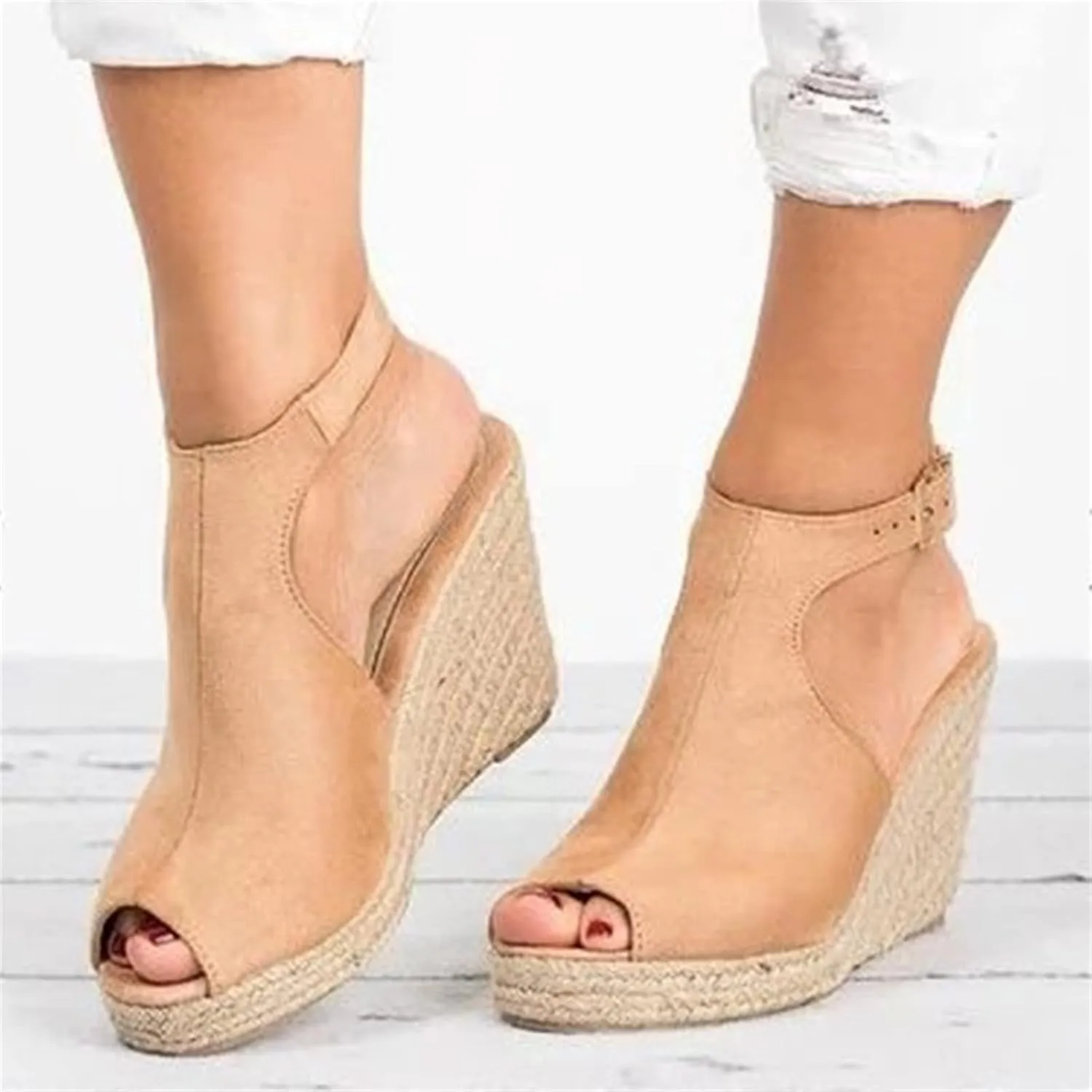Ladmiple Wedge Sandals for Women Dressy Casual Summer Ankle Strap Open Toe High Heel Slip on Espadrilles Platform Sandal