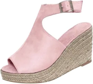 Ladmiple Wedge Sandals for Women Dressy Casual Summer Ankle Strap Open Toe High Heel Slip on Espadrilles Platform Sandal