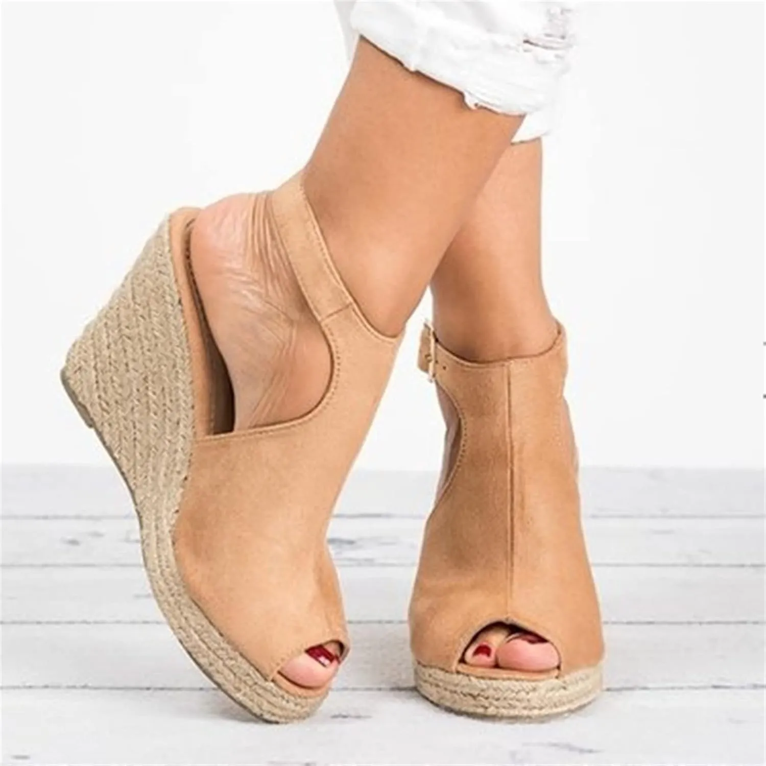 Ladmiple Wedge Sandals for Women Dressy Casual Summer Ankle Strap Open Toe High Heel Slip on Espadrilles Platform Sandal