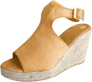 Ladmiple Wedge Sandals for Women Dressy Casual Summer Ankle Strap Open Toe High Heel Slip on Espadrilles Platform Sandal