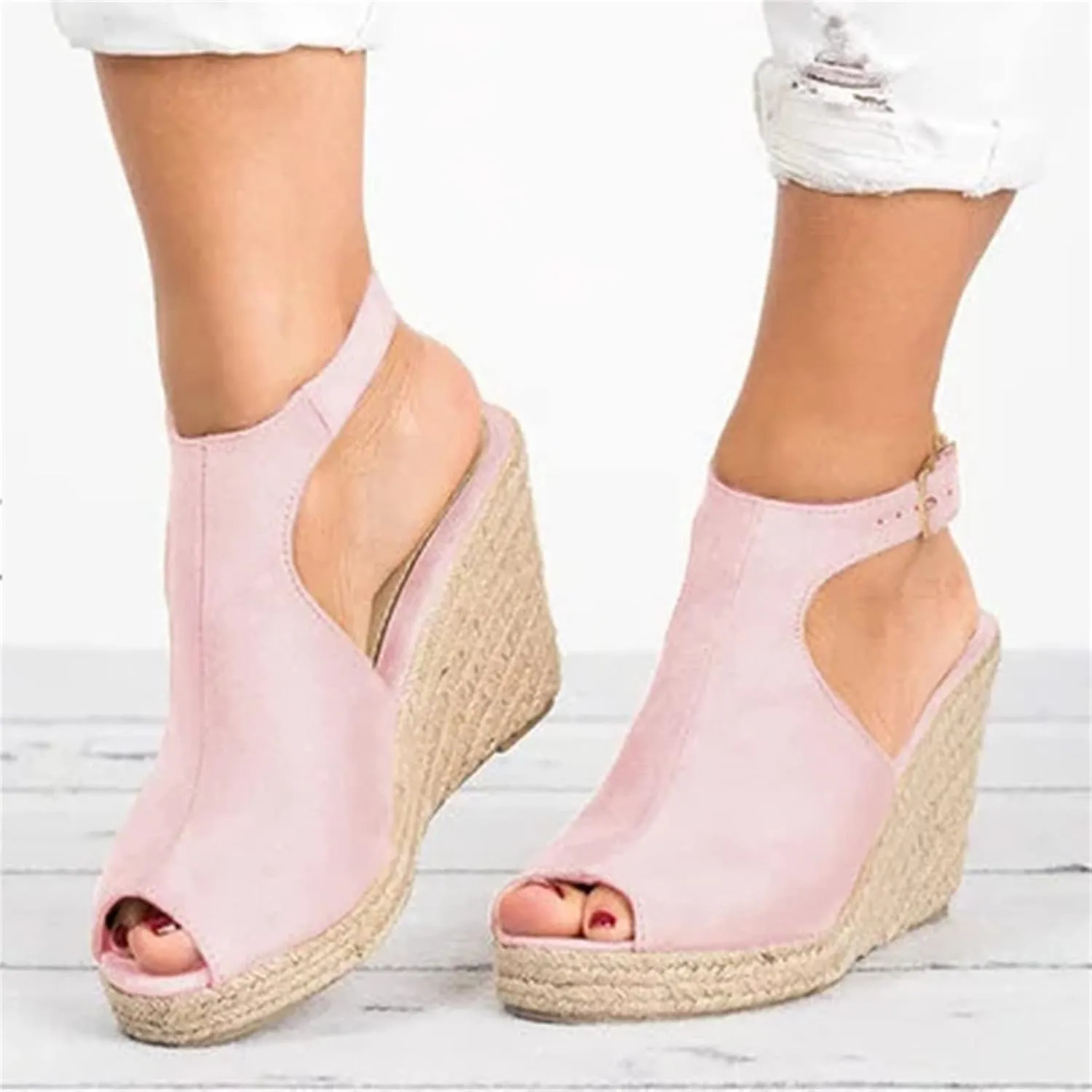 Ladmiple Wedge Sandals for Women Dressy Casual Summer Ankle Strap Open Toe High Heel Slip on Espadrilles Platform Sandal