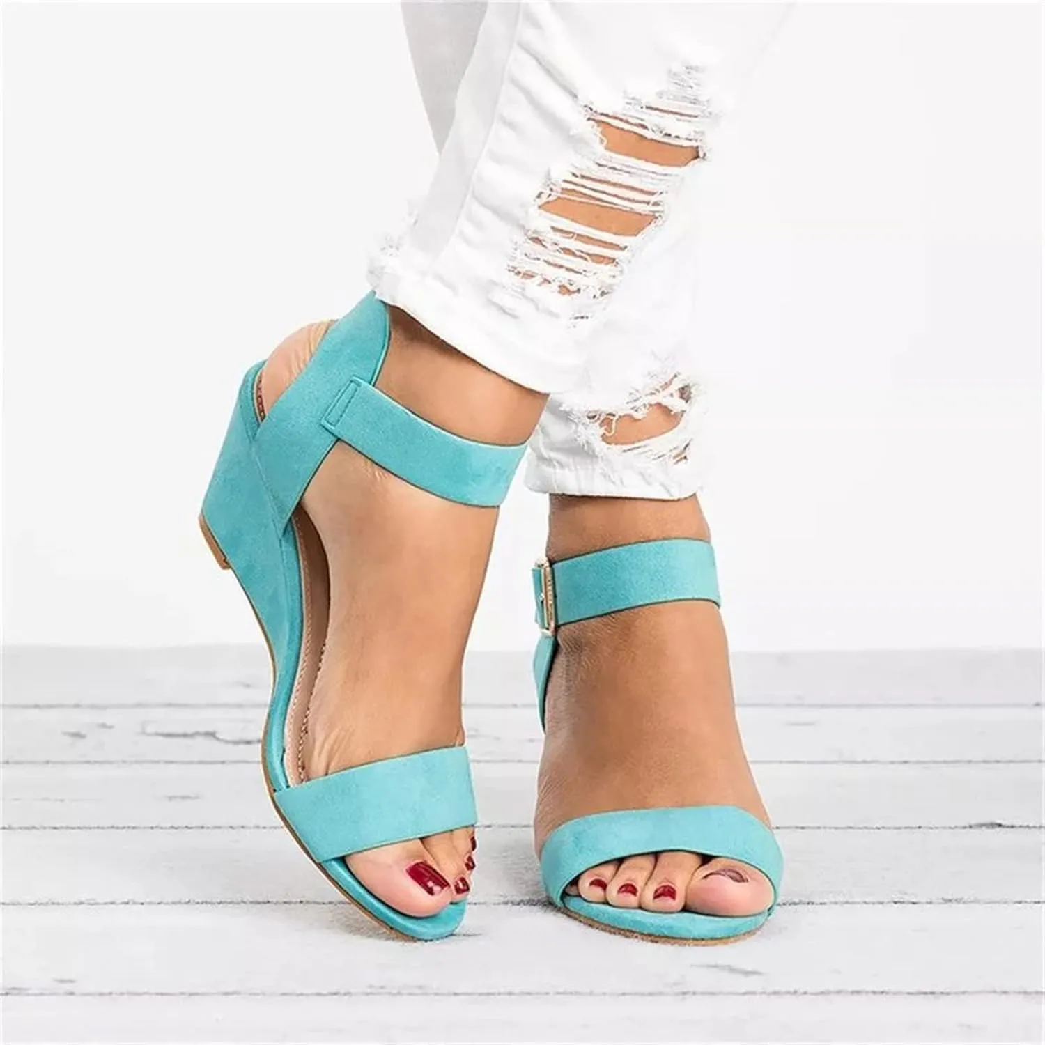 Ladmiple Wedge Sandals for Women,2023 Comfy Slip-On Sandal Summer Casual Beach Shoes Open Toe Dressy Espadrille Platform
