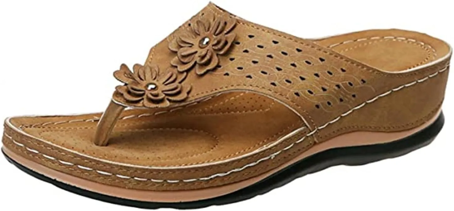 Ladmiple Womens Casual Dressy Fashion Orthopedic Platform Flip Flops Arch Support Roman Clip Toe Walking Slipper Shoes