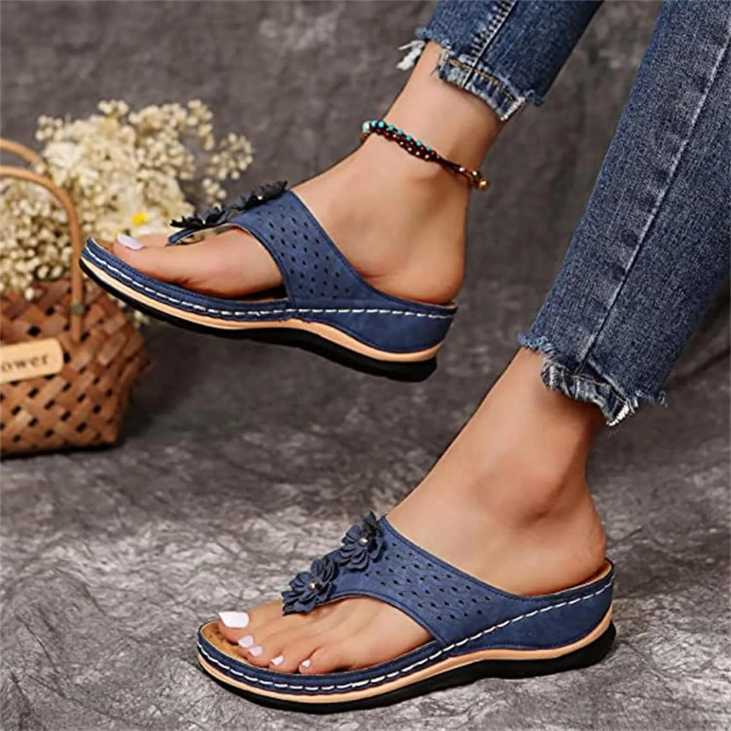 Ladmiple Womens Casual Summer Fashion Orthopedic Platform Flip Flops Arch Support Roman Clip Toe Slip On Slippers Shoes
