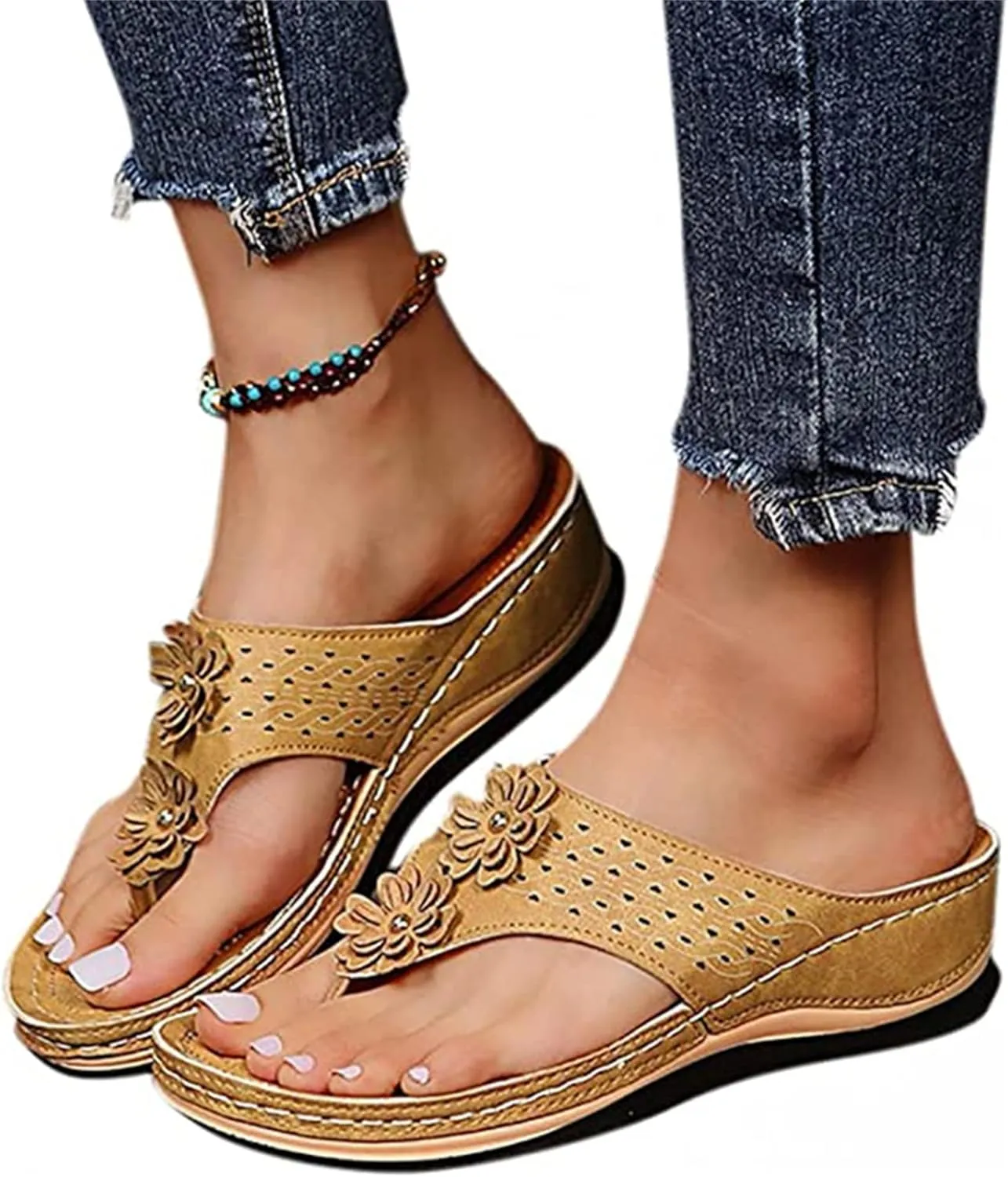 Ladmiple Womens Casual Summer Fashion Orthopedic Platform Flip Flops Arch Support Roman Clip Toe Slip On Slippers Shoes