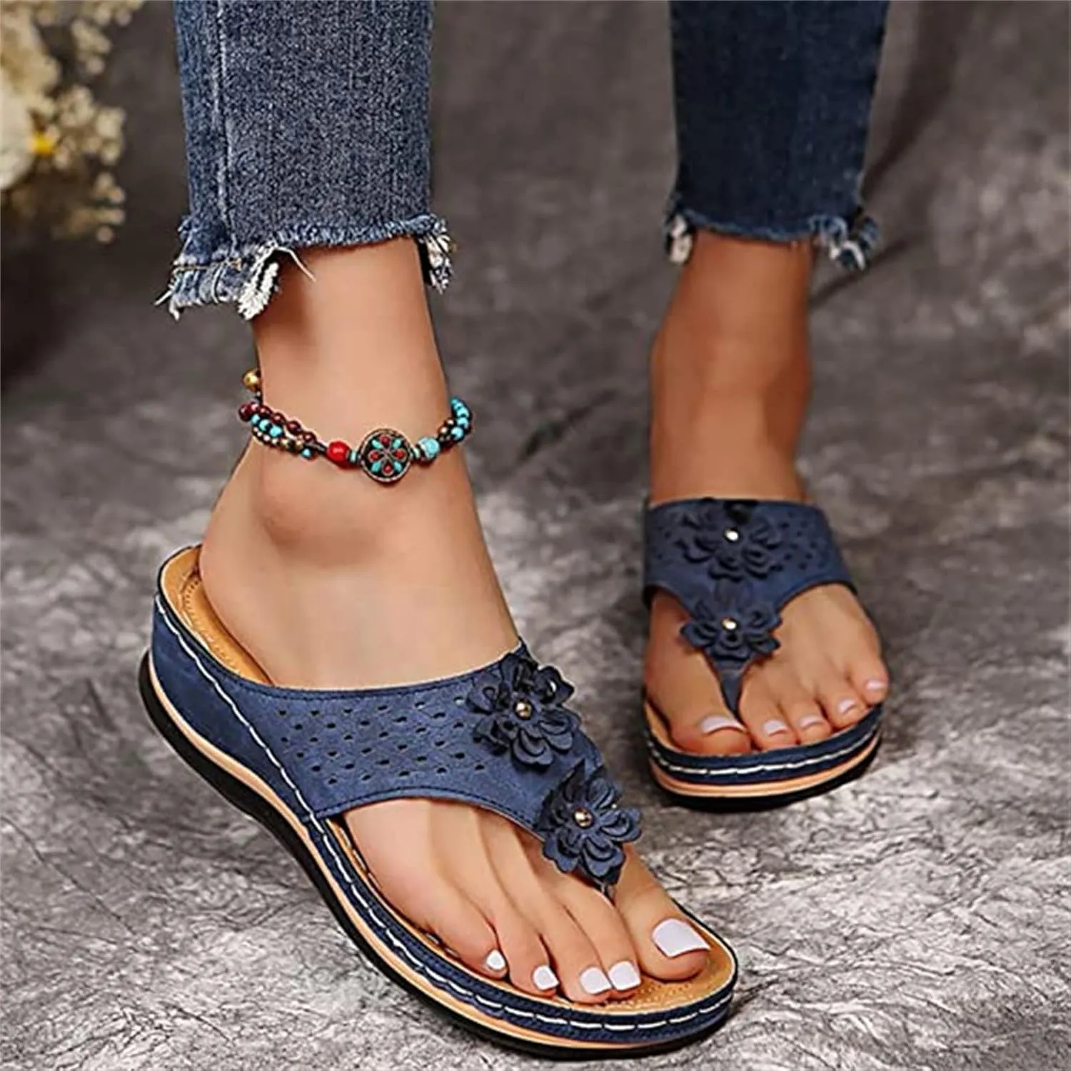 Ladmiple Womens Casual Summer Fashion Orthopedic Platform Flip Flops Arch Support Roman Clip Toe Slip On Slippers Shoes