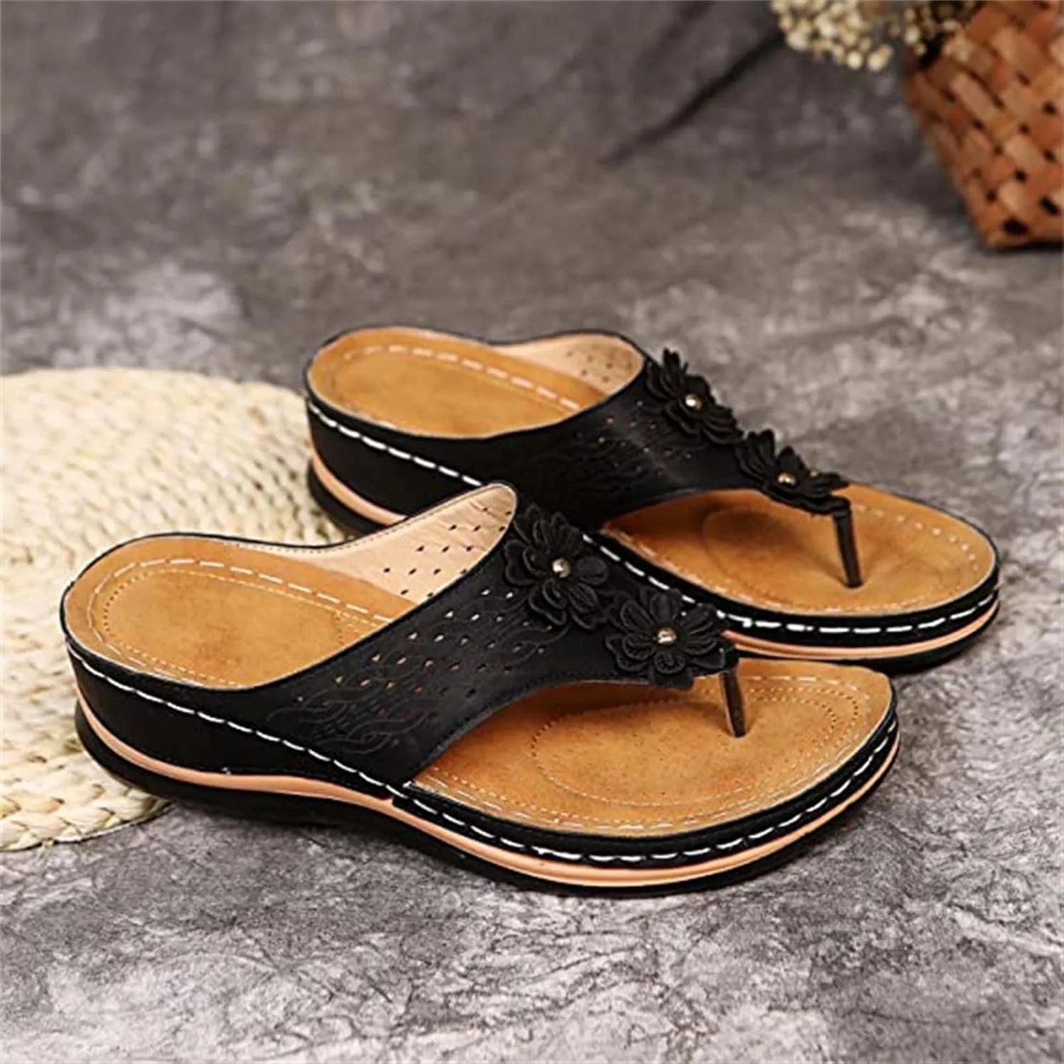 Ladmiple Womens Casual Summer Fashion Orthopedic Platform Flip Flops Arch Support Roman Clip Toe Slip On Slippers Shoes