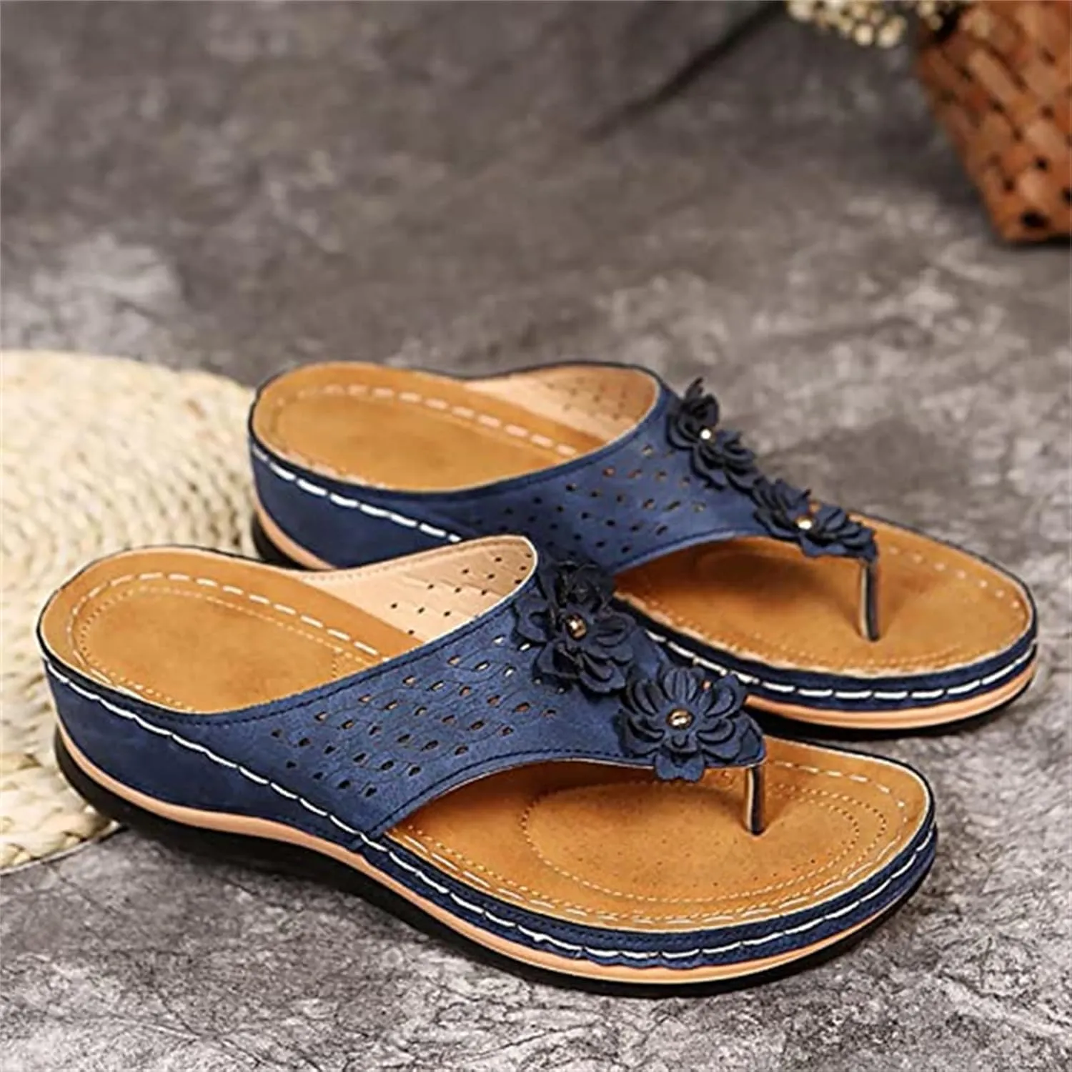 Ladmiple Womens Casual Summer Fashion Orthopedic Platform Flip Flops Arch Support Roman Clip Toe Slip On Slippers Shoes