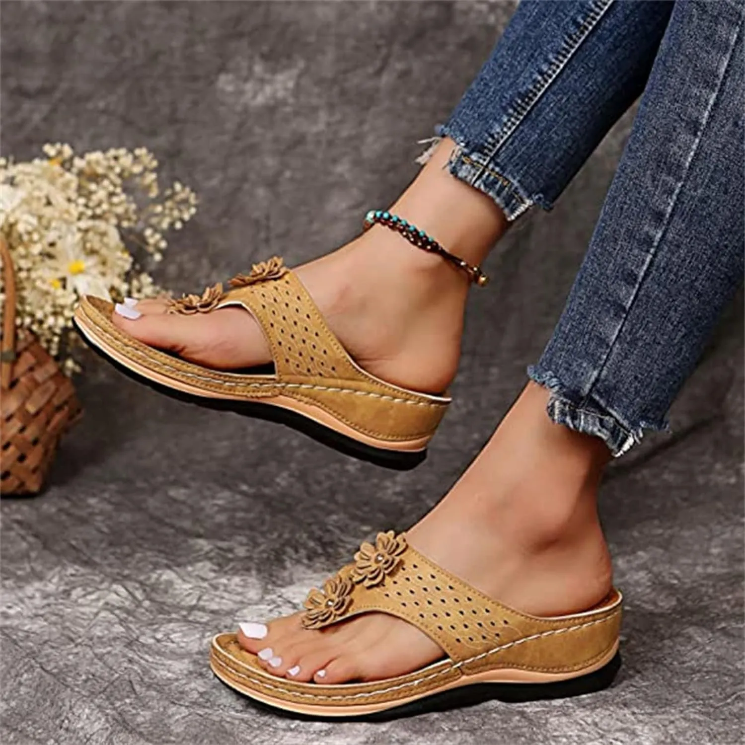 Ladmiple Womens Casual Summer Fashion Orthopedic Platform Flip Flops Arch Support Roman Clip Toe Slip On Slippers Shoes