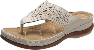 Ladmiple Womens Casual Summer Hollow Out Orthopedic Platform Flip Flops Arch Support Beach Roman Clip Toe Slip On Shoes