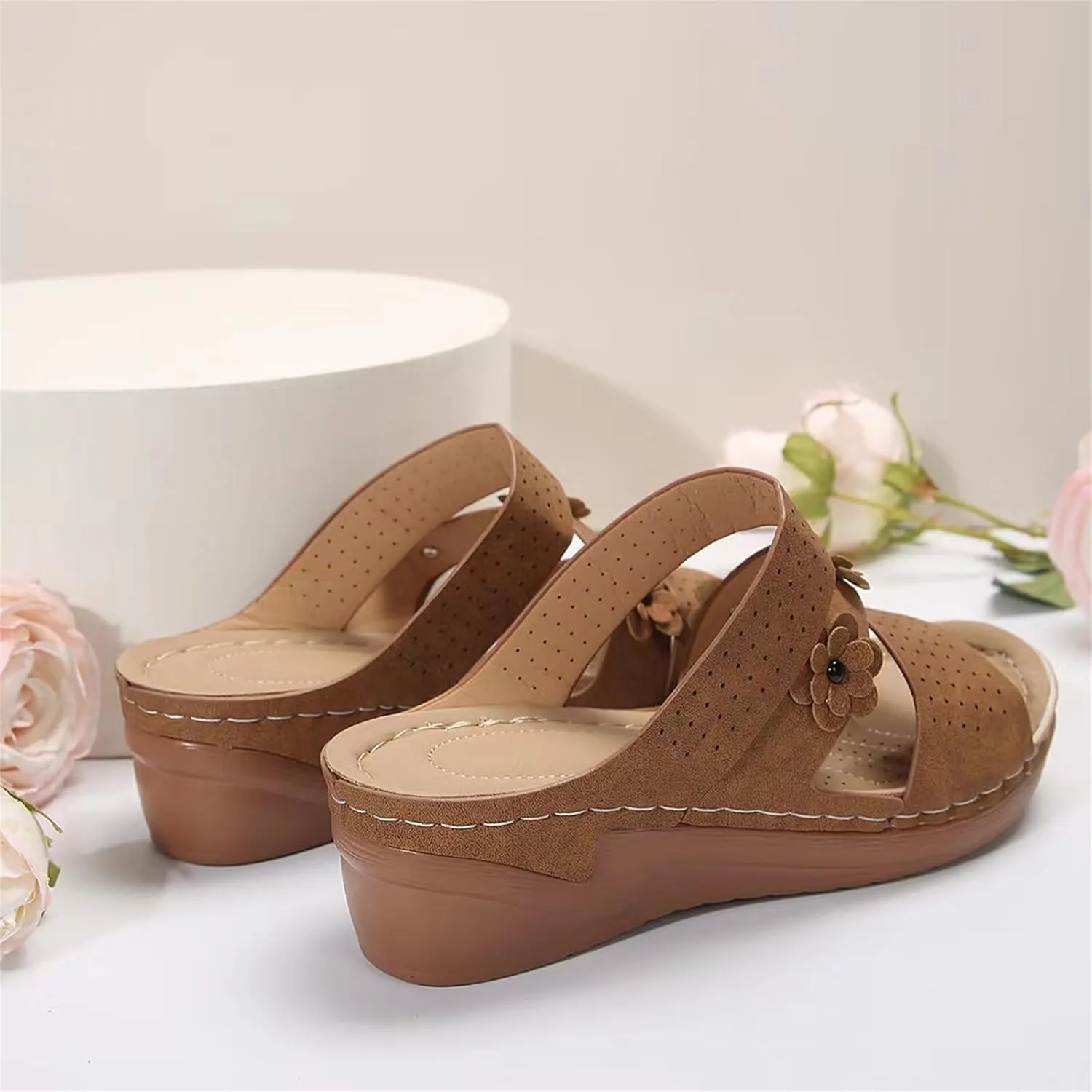 Ladmiple Womens Sandals Comfortable Arch Support Orthopedic Slides Slip On Dressy Casual Summer Walking Orthotic Flip Flops