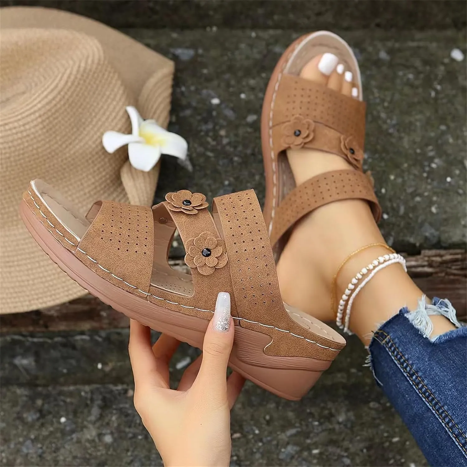 Ladmiple Womens Sandals Comfortable Arch Support Orthopedic Slides Slip On Dressy Casual Summer Walking Orthotic Flip Flops