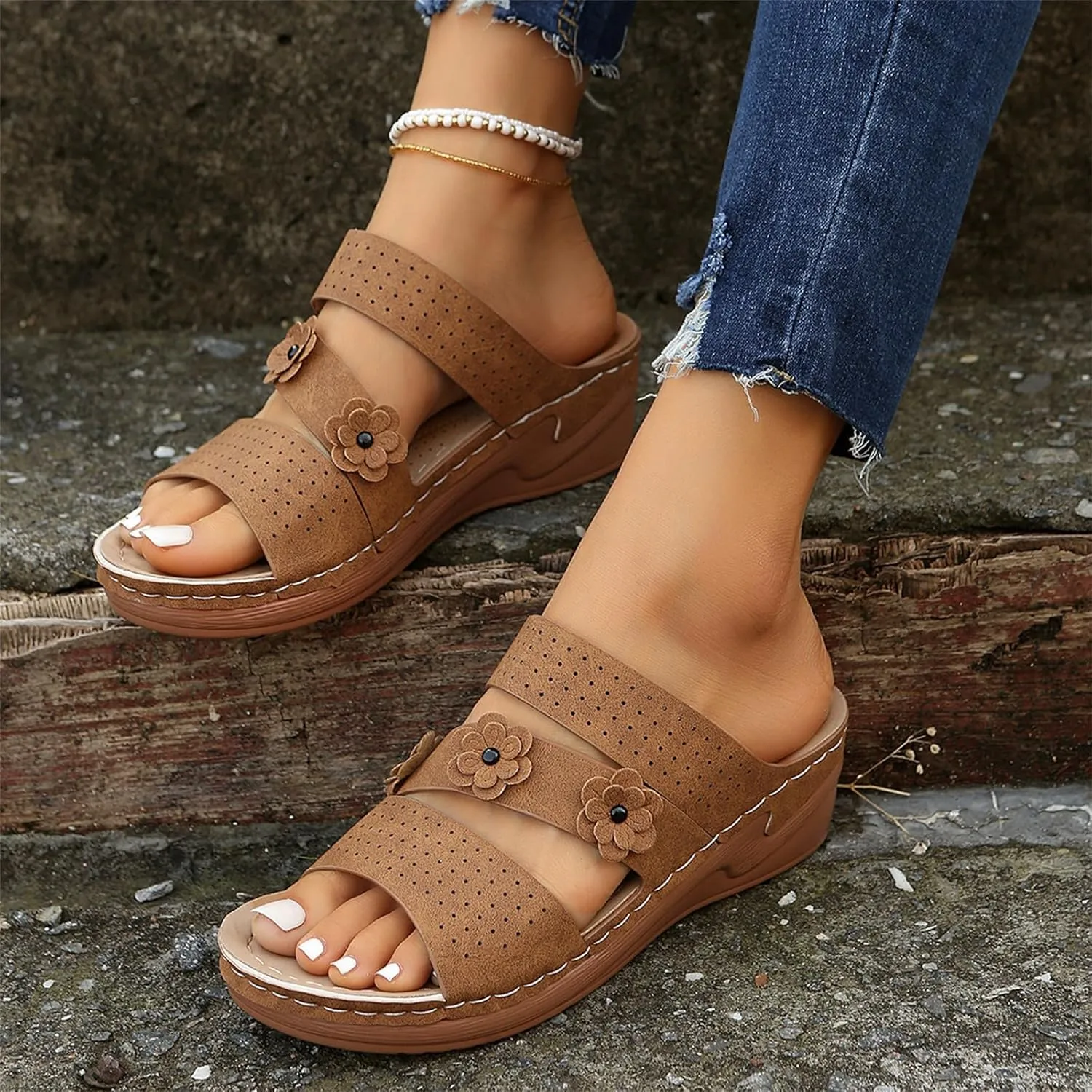 Ladmiple Womens Sandals Comfortable Arch Support Orthopedic Slides Slip On Dressy Casual Summer Walking Orthotic Flip Flops