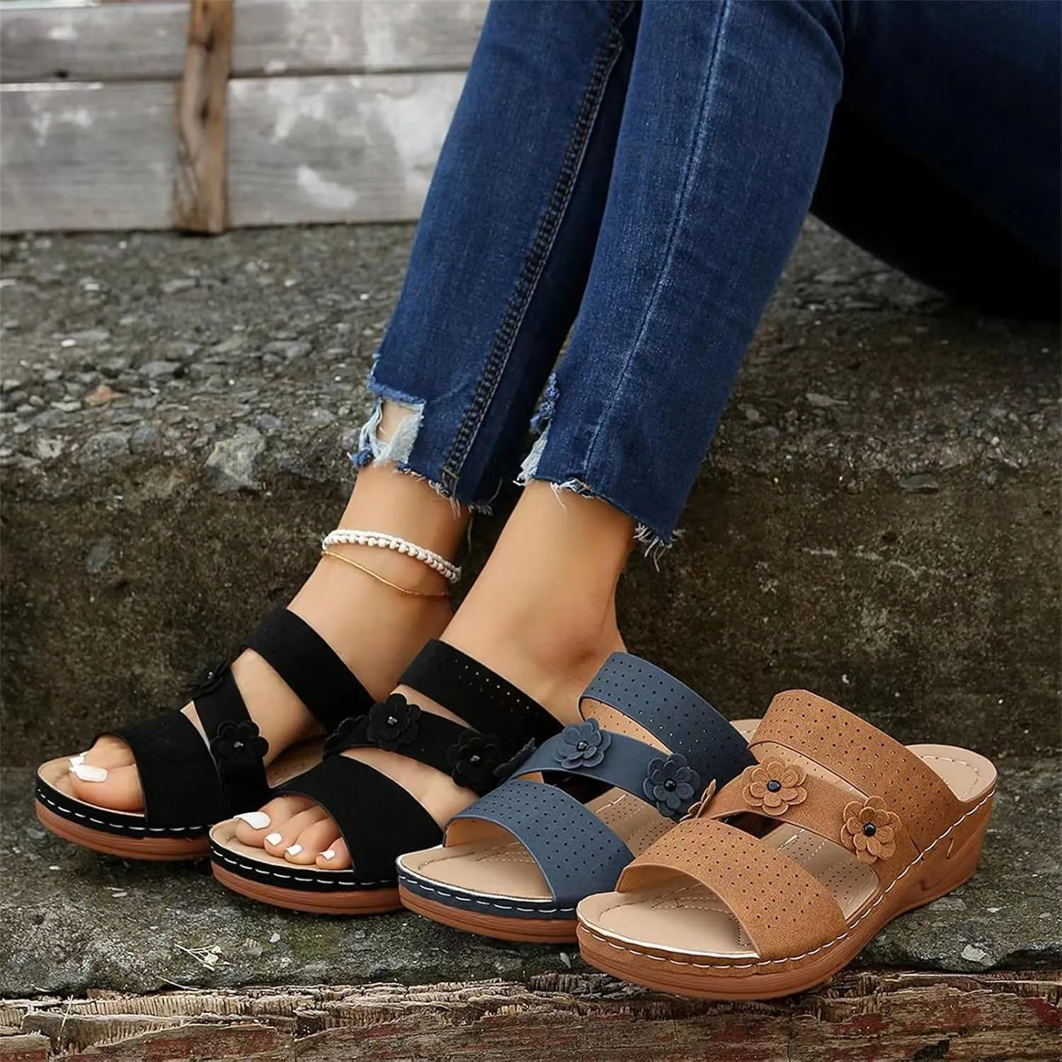 Ladmiple Womens Sandals Comfortable Arch Support Orthopedic Slides Slip On Dressy Casual Summer Walking Orthotic Flip Flops