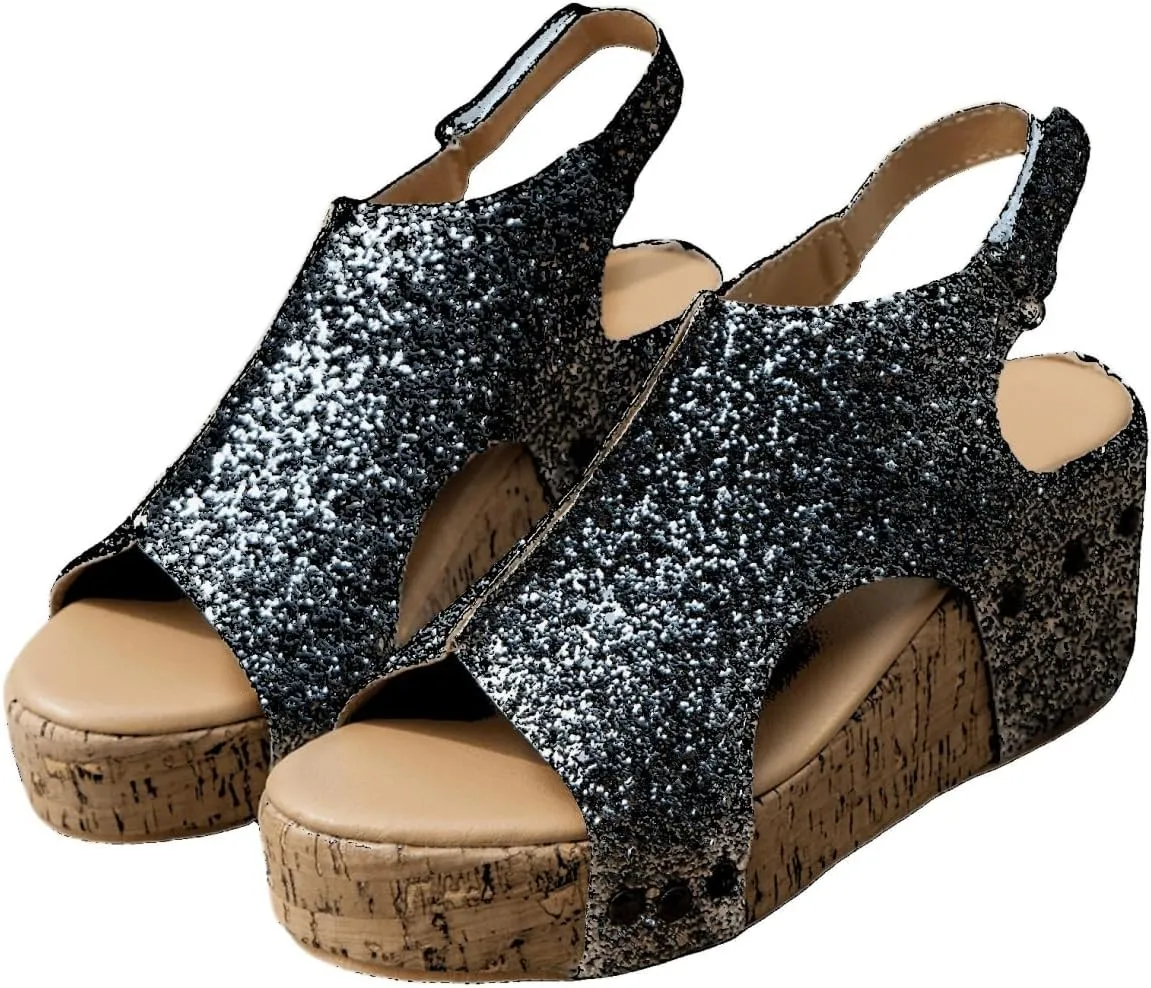 Ladmiple Womens Sandals Comfortable Dressy Wedge Heel Open Toe Ankle Strap Rhinestone Flatform Platform Summer Dress Shoes