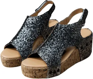 Ladmiple Womens Sandals Comfortable Dressy Wedge Heel Open Toe Ankle Strap Rhinestone Flatform Platform Summer Dress Shoes