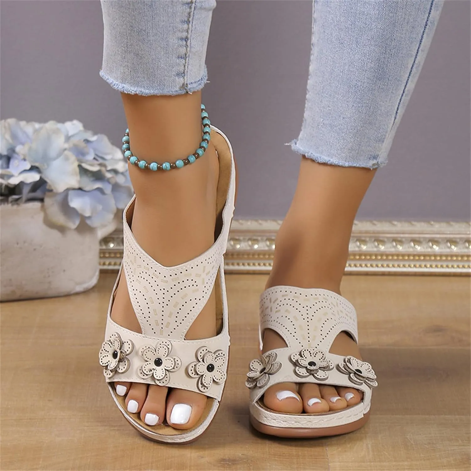 Ladmiple Womens Sandals Comfortable Walking Dressy Orthopedic Slippers Slip On Summer Orthotic Flip Flops With Arch Support
