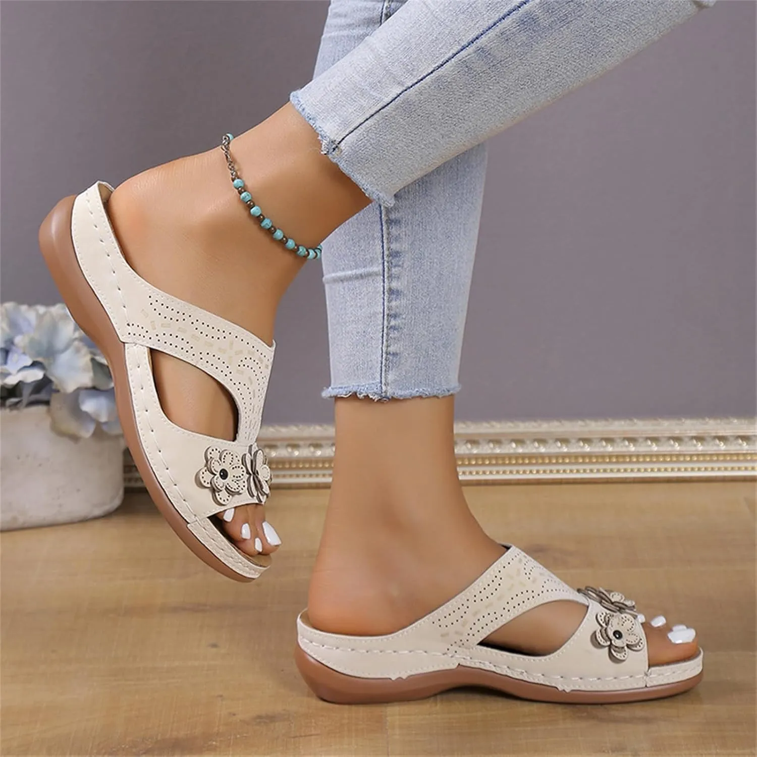 Ladmiple Womens Sandals Comfortable Walking Dressy Orthopedic Slippers Slip On Summer Orthotic Flip Flops With Arch Support