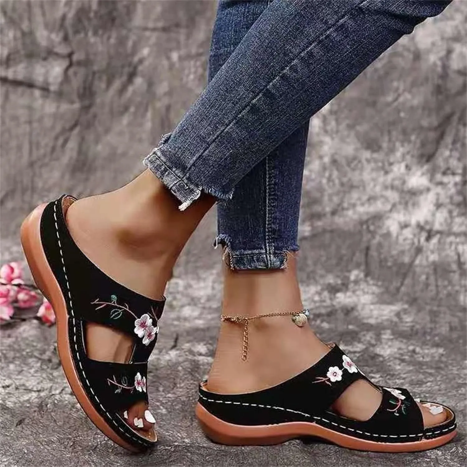 Lausiuoe Sandals Women Dressy Summer Flat Arch Support Fashion Orthotic Slides Comfy Slip On Orthopedic Slippers Flip Flops