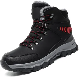 MEBAMY Men's Snow Boots Lightweight Black Hiking Winter Boots Fur Lined Anti-slip Cold Weather Shoes Furry Outdoor Snow Boot