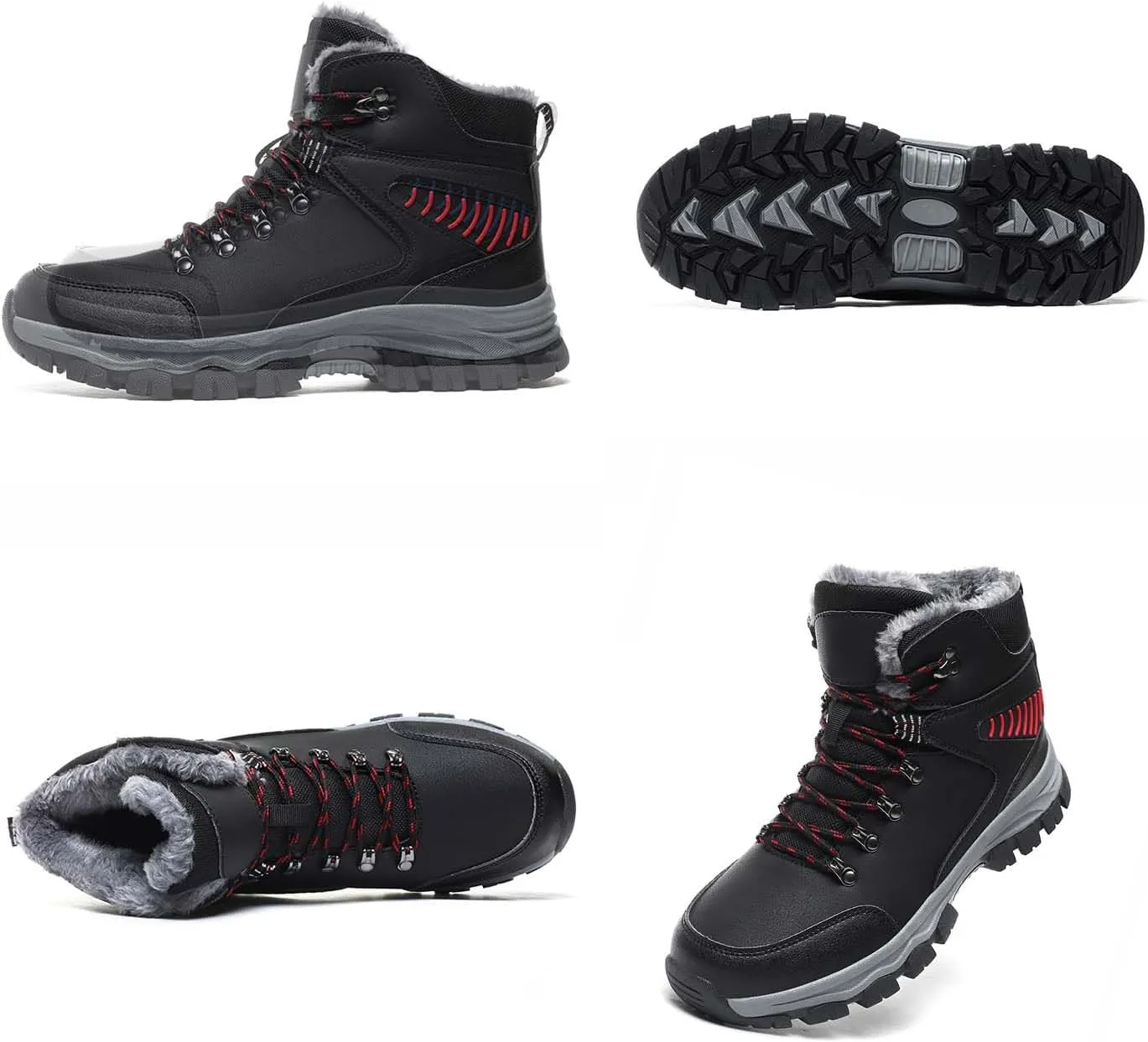 MEBAMY Men's Snow Boots Lightweight Black Hiking Winter Boots Fur Lined Anti-slip Cold Weather Shoes Furry Outdoor Snow Boot