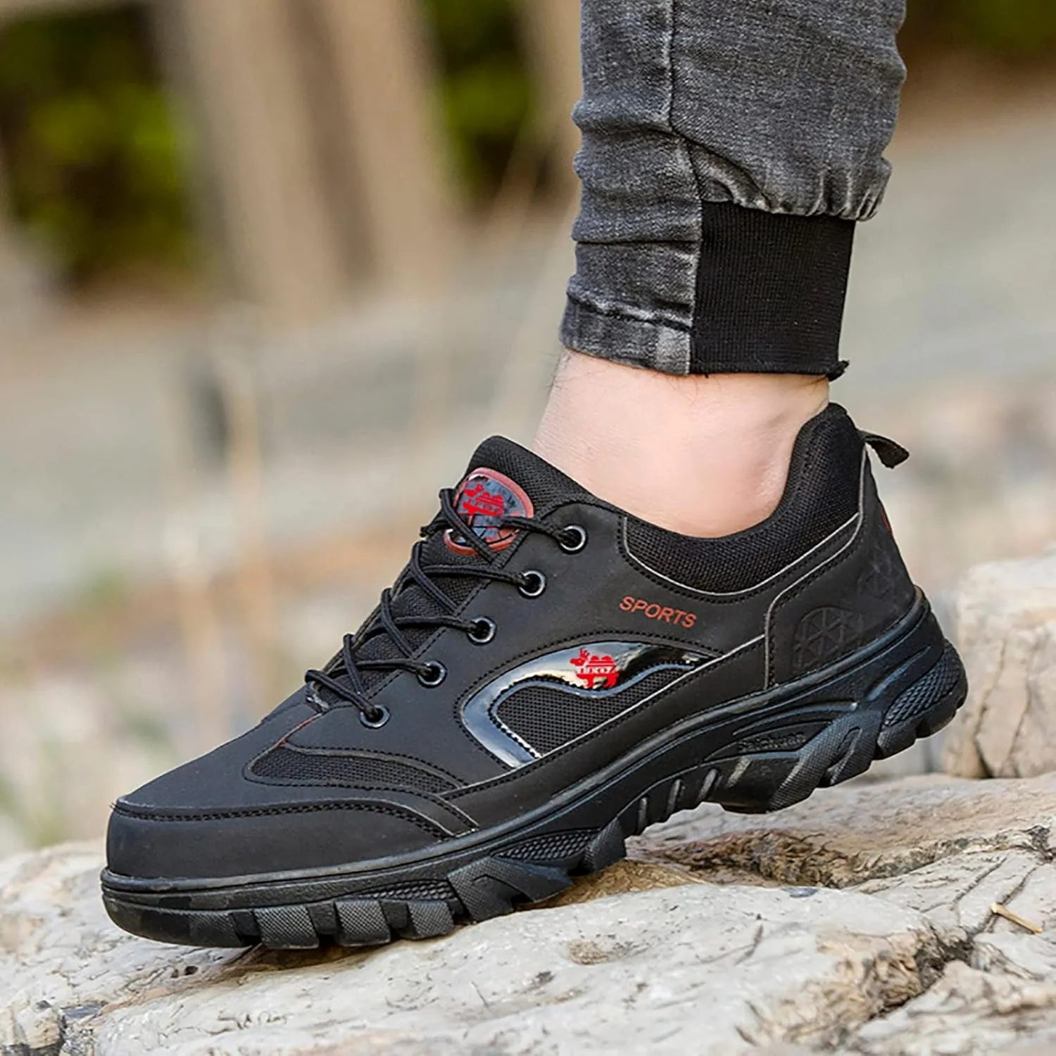 Mens Hiking Shoes Outdoor Walking Shoes Breathable Trekking Trails Shoes Low Top Sneakers Lightweight Walking Shoes