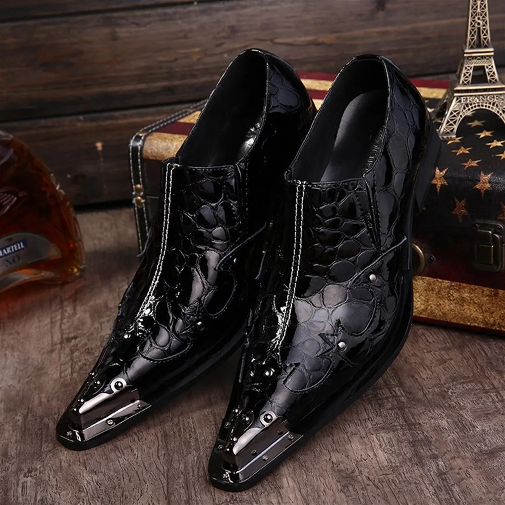 Mens Low Top Slip on Steel Toe Patent Oxfords