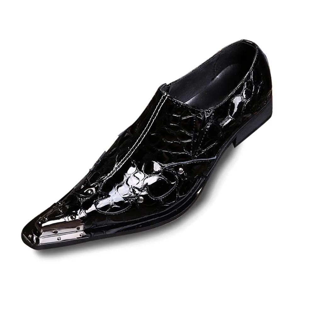 Mens Low Top Slip on Steel Toe Patent Oxfords