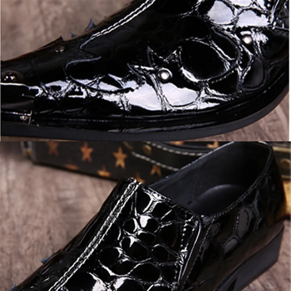 Mens Low Top Slip on Steel Toe Patent Oxfords