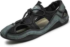 Men's Summer Closed-Toe Sport Hiking Sandals Hollow Breathable Comfy Athletic Non-Slip Walking Slip-ons Outdoor Travel Beach Fisherman Shoe